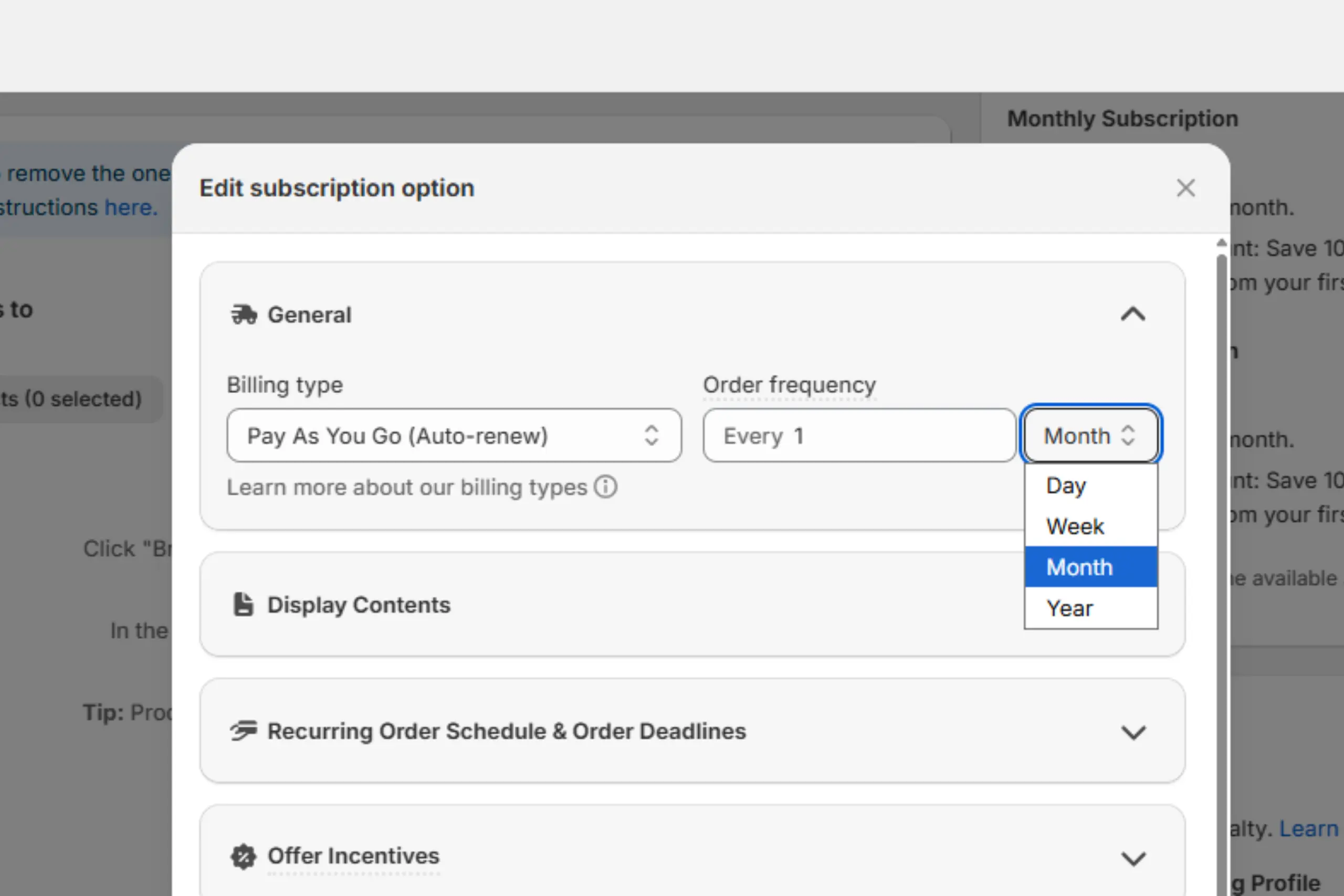Showing how appstle's billing selection & order frequency selection works