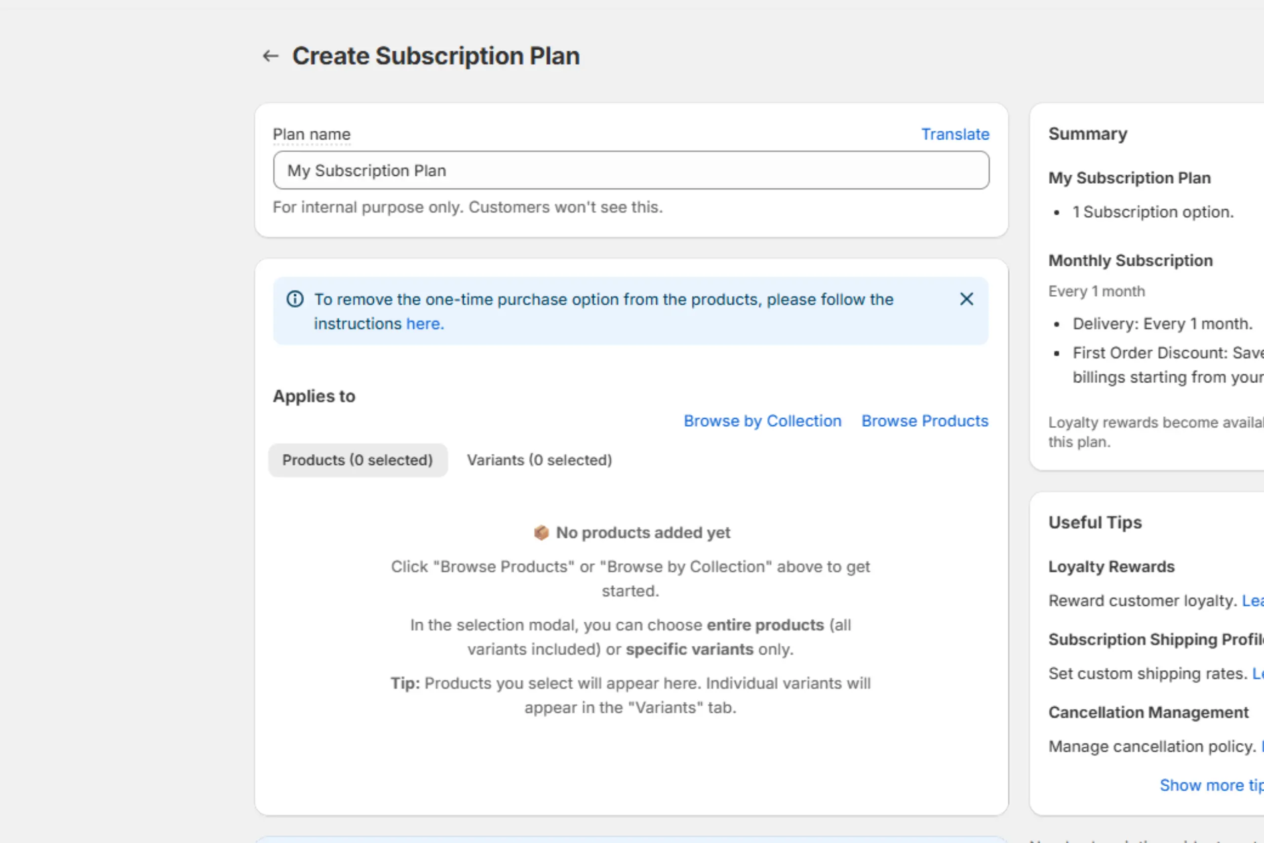 Showing how Appstle's dashboard allows the creation of new subscription plans