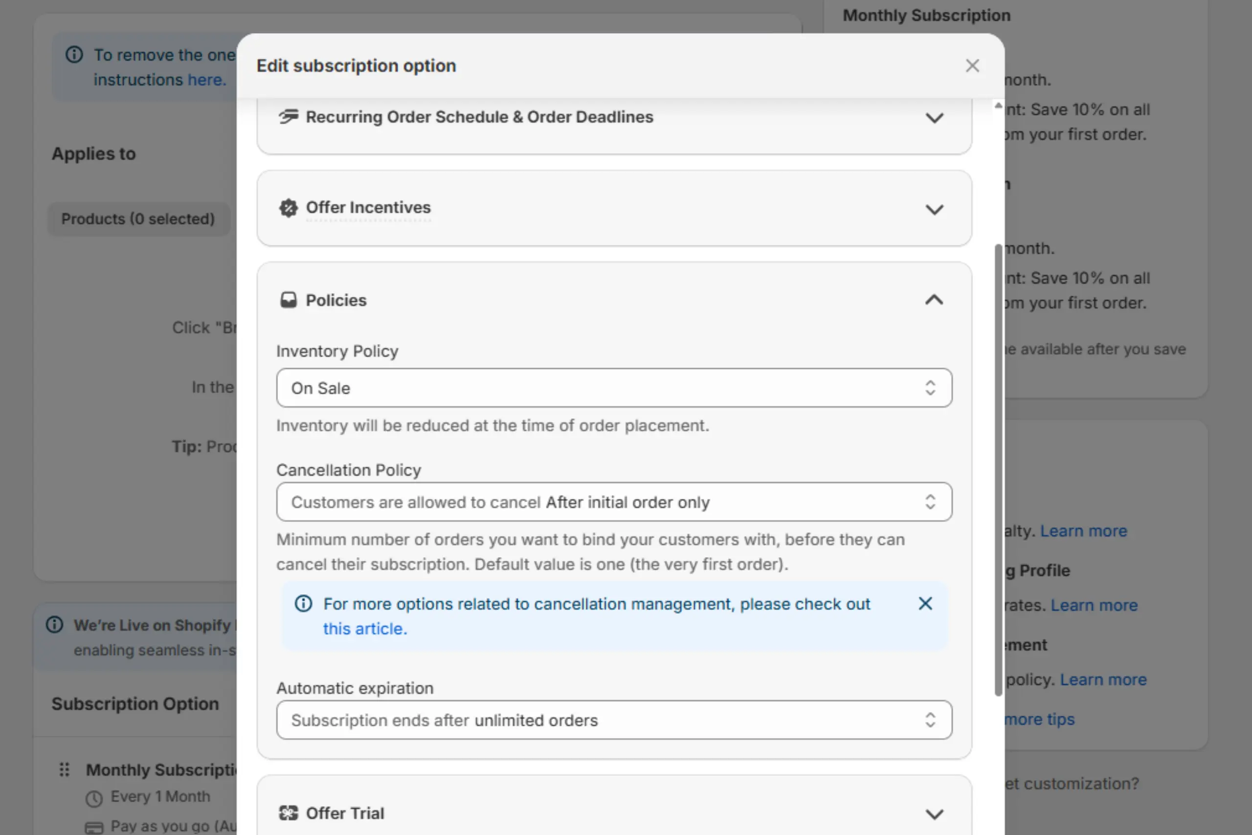 How to set Appstle's inventory deduction & cancellation policies