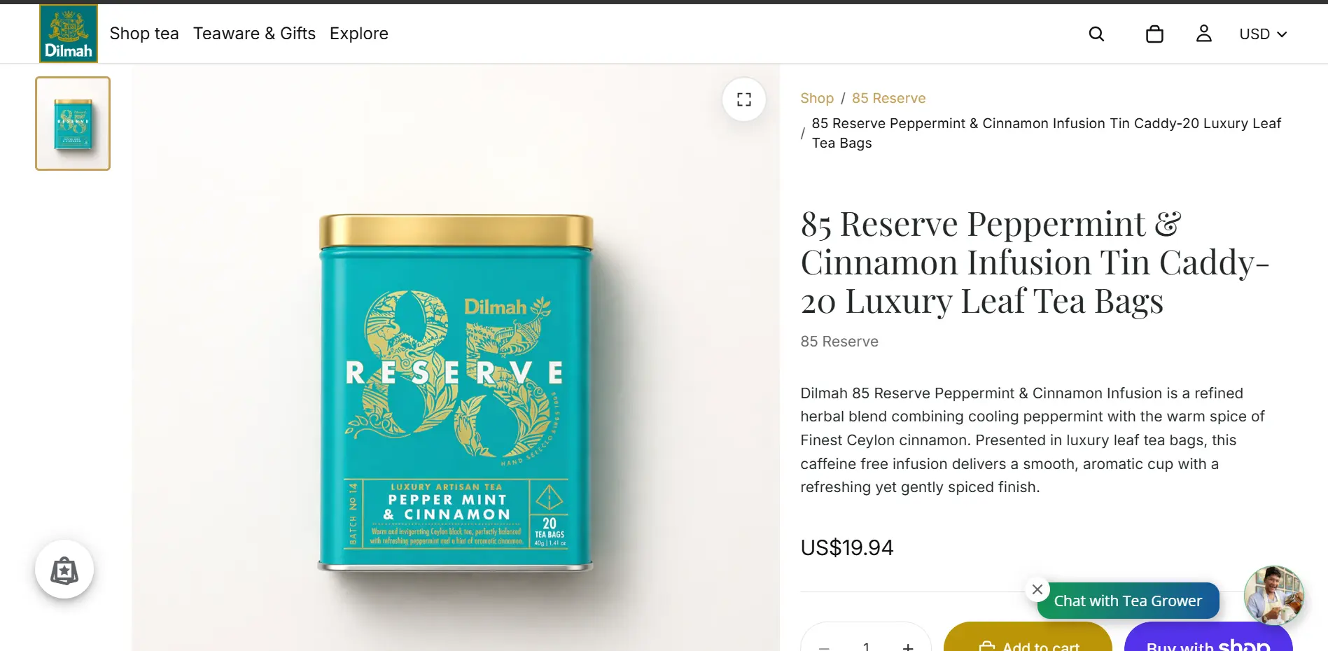Dilmah tea product page design example