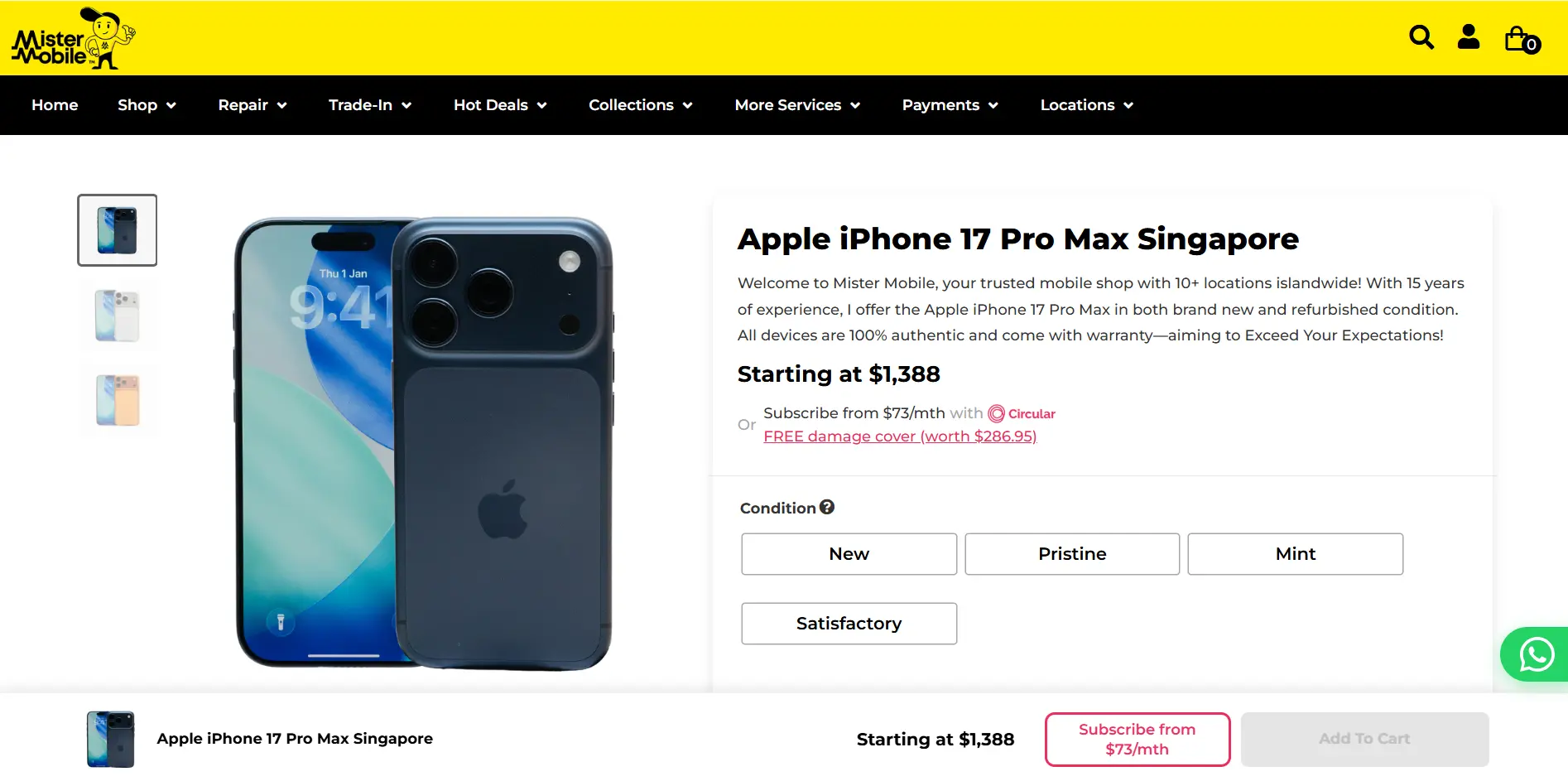 Mister mobile's product page design