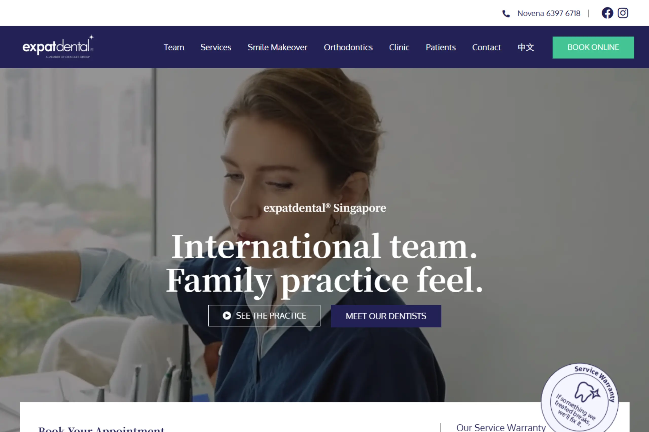 Screenshot of Expat Dental's website homepage