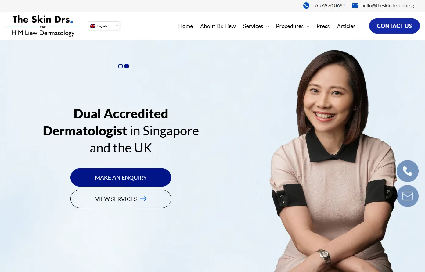 Screenshot of The Skin Drs website homepage